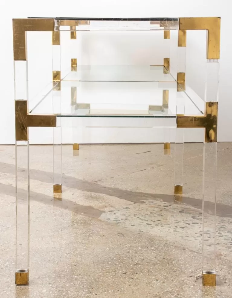 Hollis Jones Style Two-Tier Lucite & Brass Console