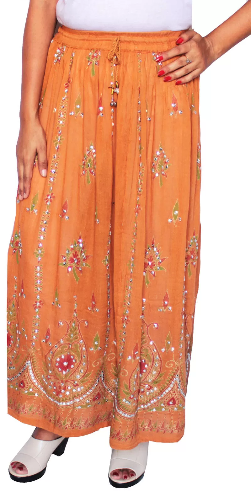 Indian Long Skirts Sequins Maxi Length India Clothes (Orange)