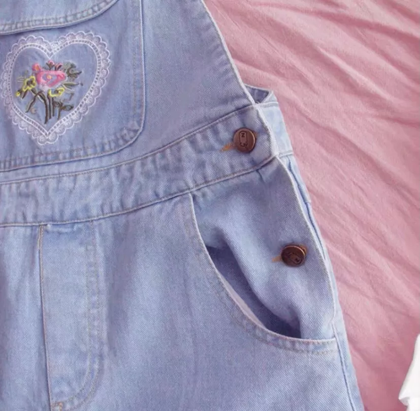 JAPANESE CUTE FLOWER EMBROIDERY DENIM OVERALLS SHORTS BY60002