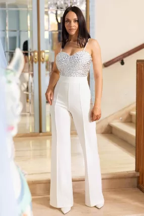 Jewel Sewn Detailed Top Fashion Jumpsuit