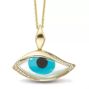 Kabana Kalo Mati 14K Yellow Gold Blue Evil Eye Diamond Pendant with Turquoise Inlay GPCF485OXTMW