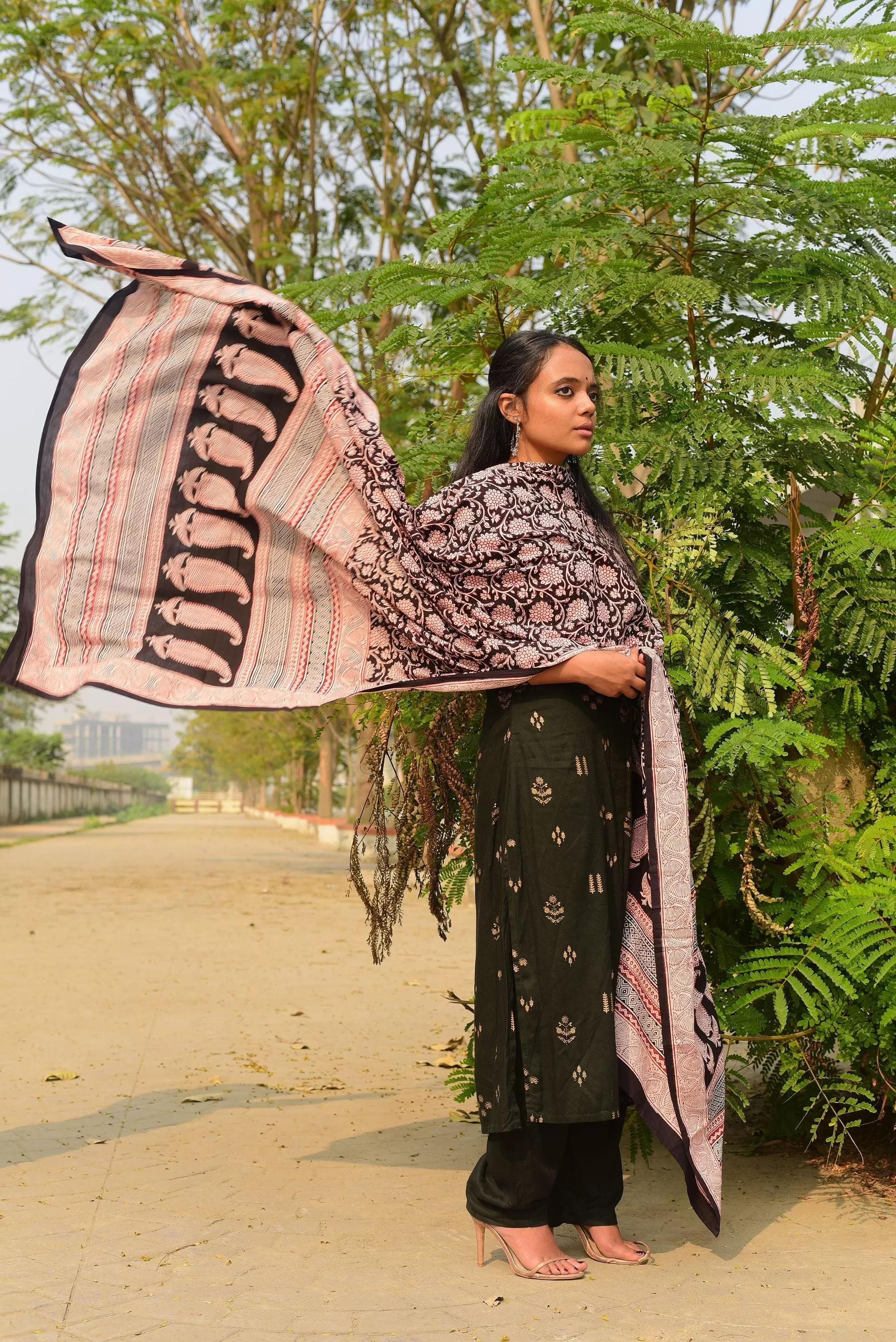 Kaisori Nandana collection - Bagh Jaal black block printed dupatta