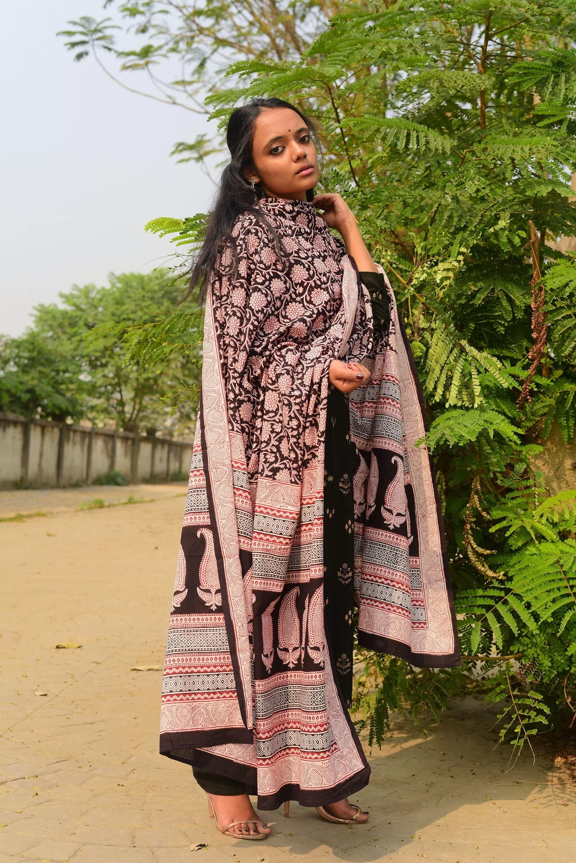 Kaisori Nandana collection - Bagh Jaal black block printed dupatta