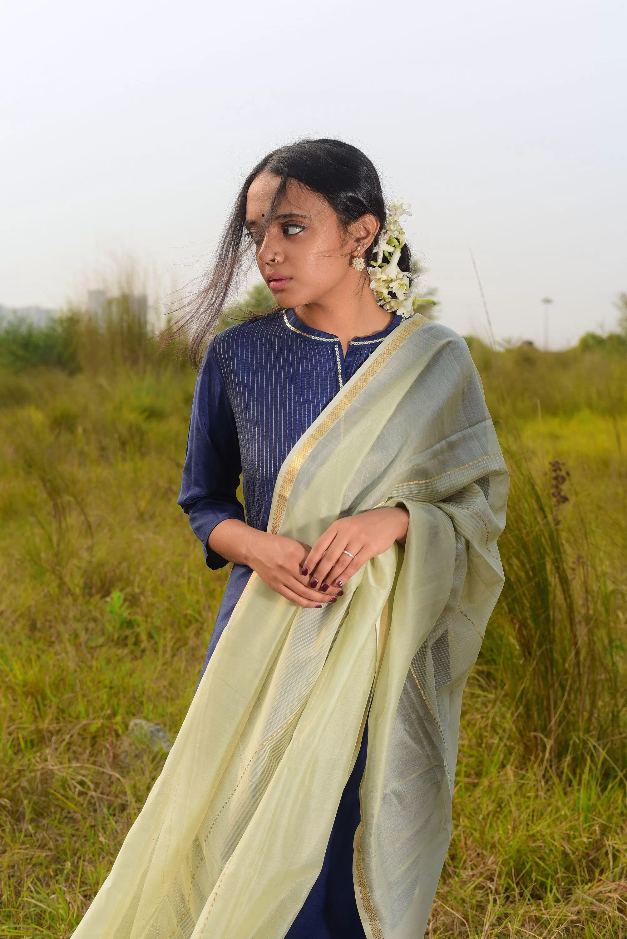 Kaisori Noor collection - Maheswari green silk cotton dupatta