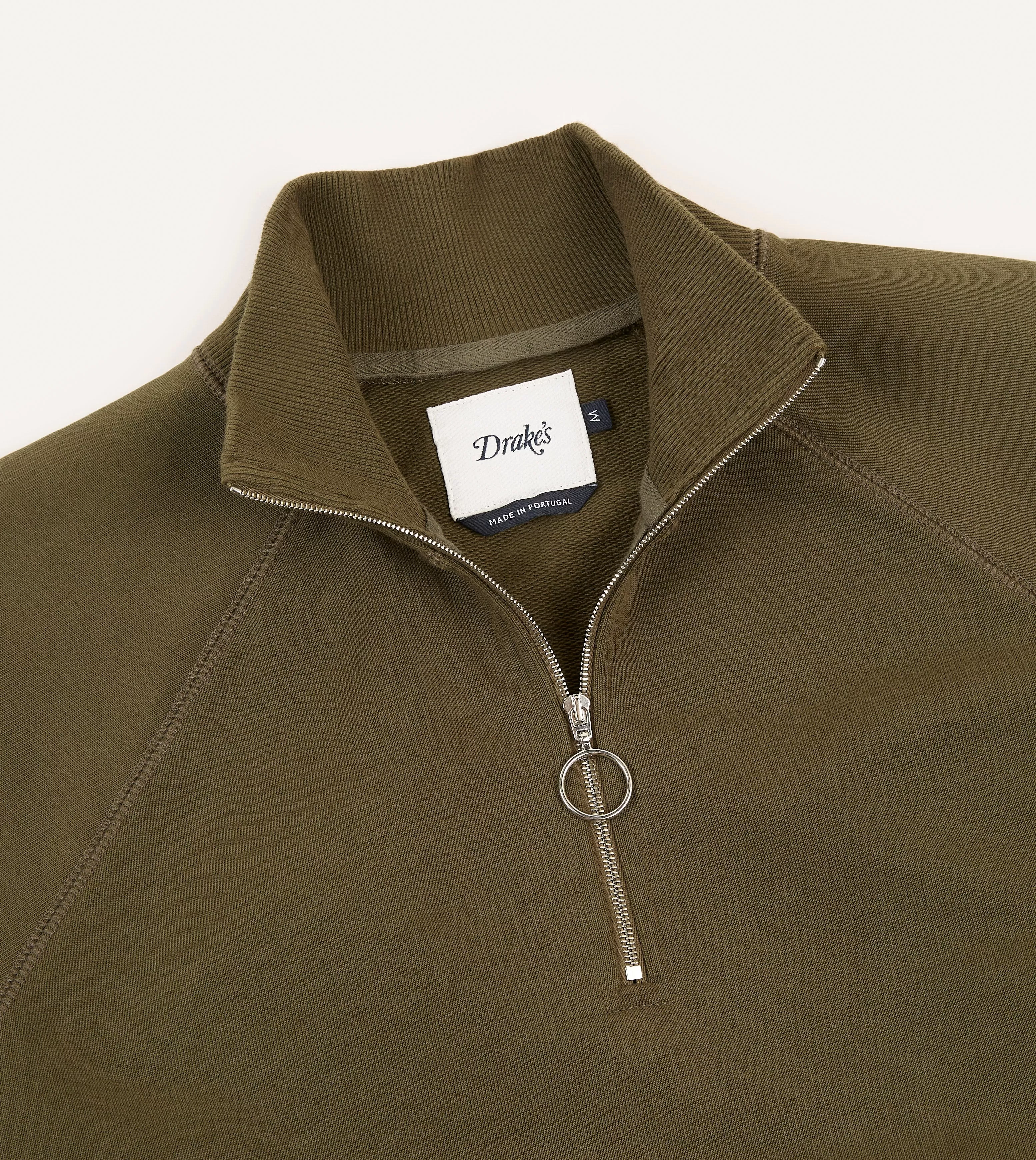 Khaki Green Cotton Quarter Zip Sweatshirt