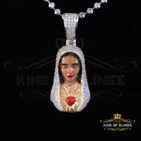 King Of Bling's 925 Silver White Immaculate Heart MOTHER MARY 1.70 inch Pendant 3ct Moissanite