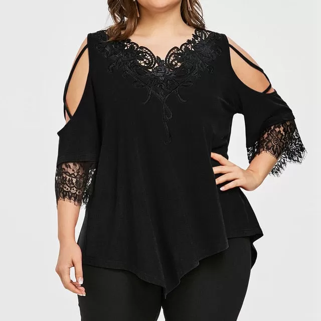 Lace Off Shoulder Loose Tops