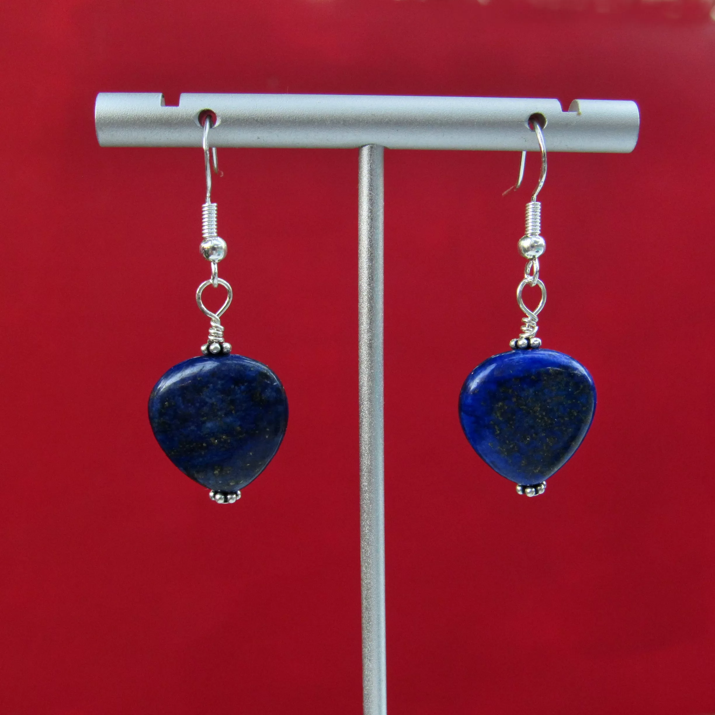 Lapis Lazuli Gemstone Hearts and Sterling Silver Earrings