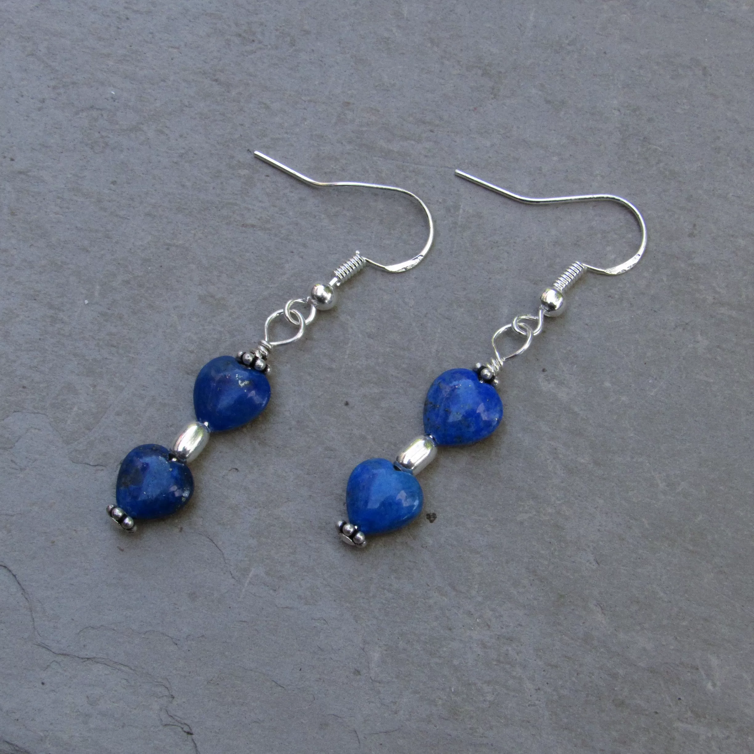 Lapis Lazuli Gemstone Hearts and Sterling Silver Earrings