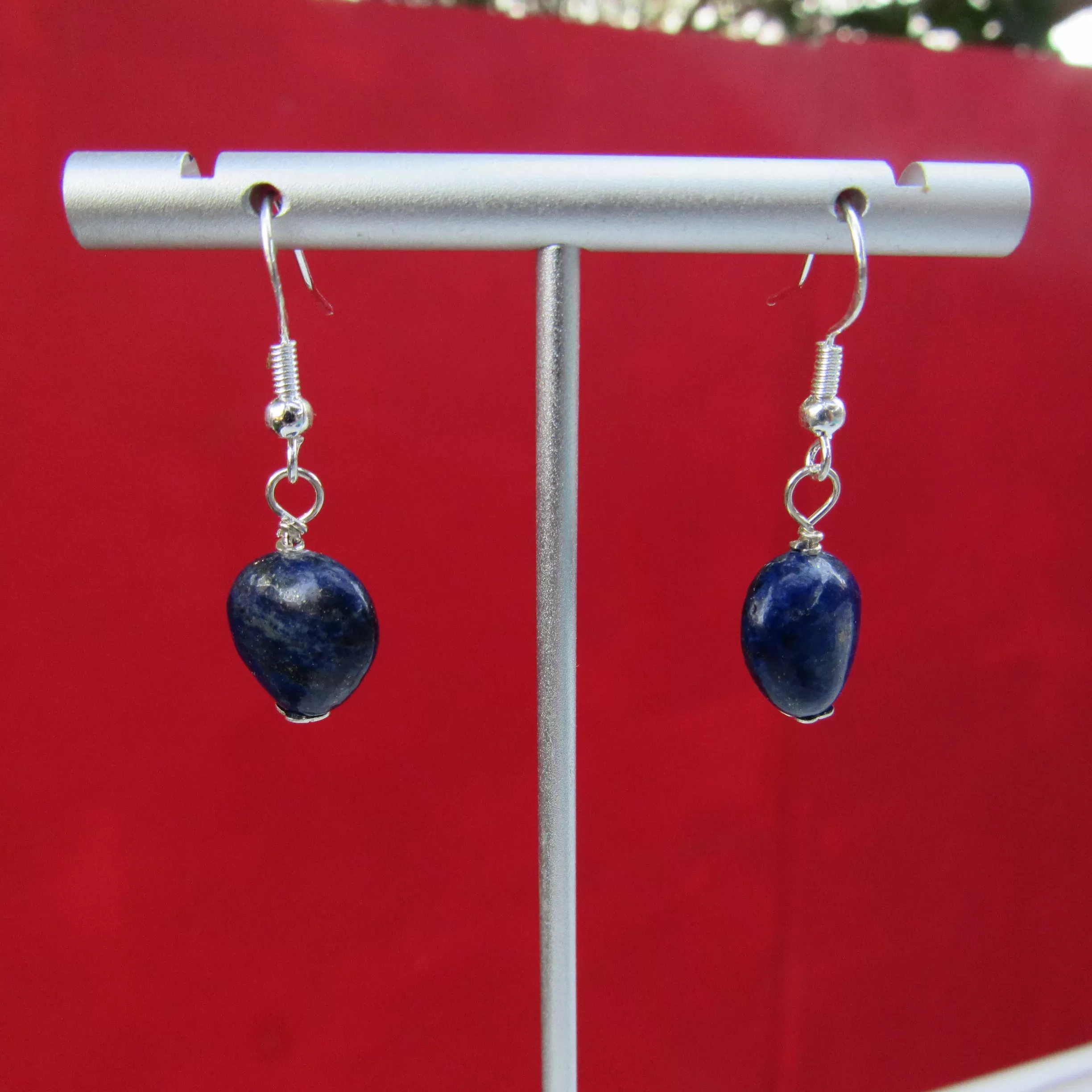 Lapis Lazuli Gemstone Hearts and Sterling Silver Earrings