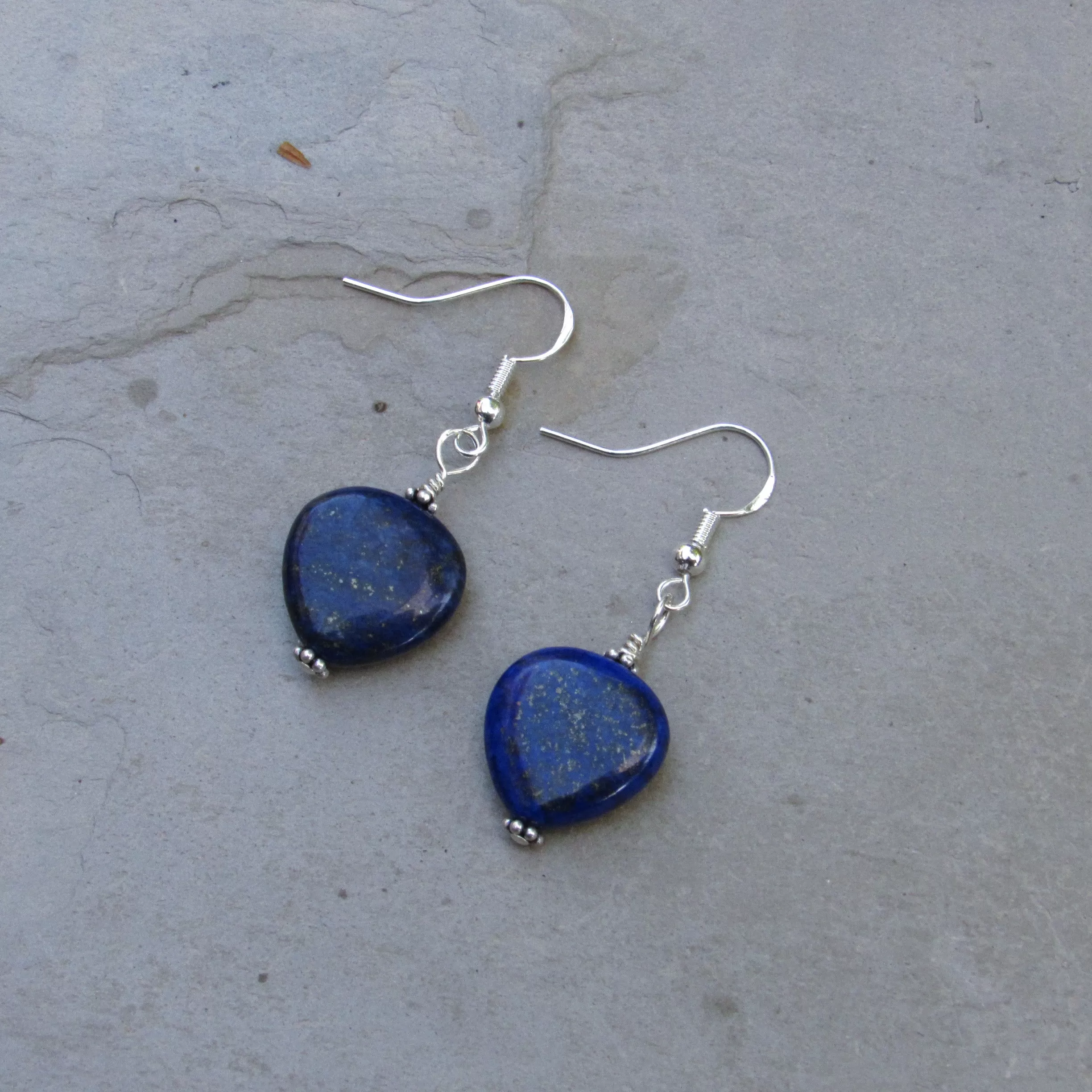 Lapis Lazuli Gemstone Hearts and Sterling Silver Earrings