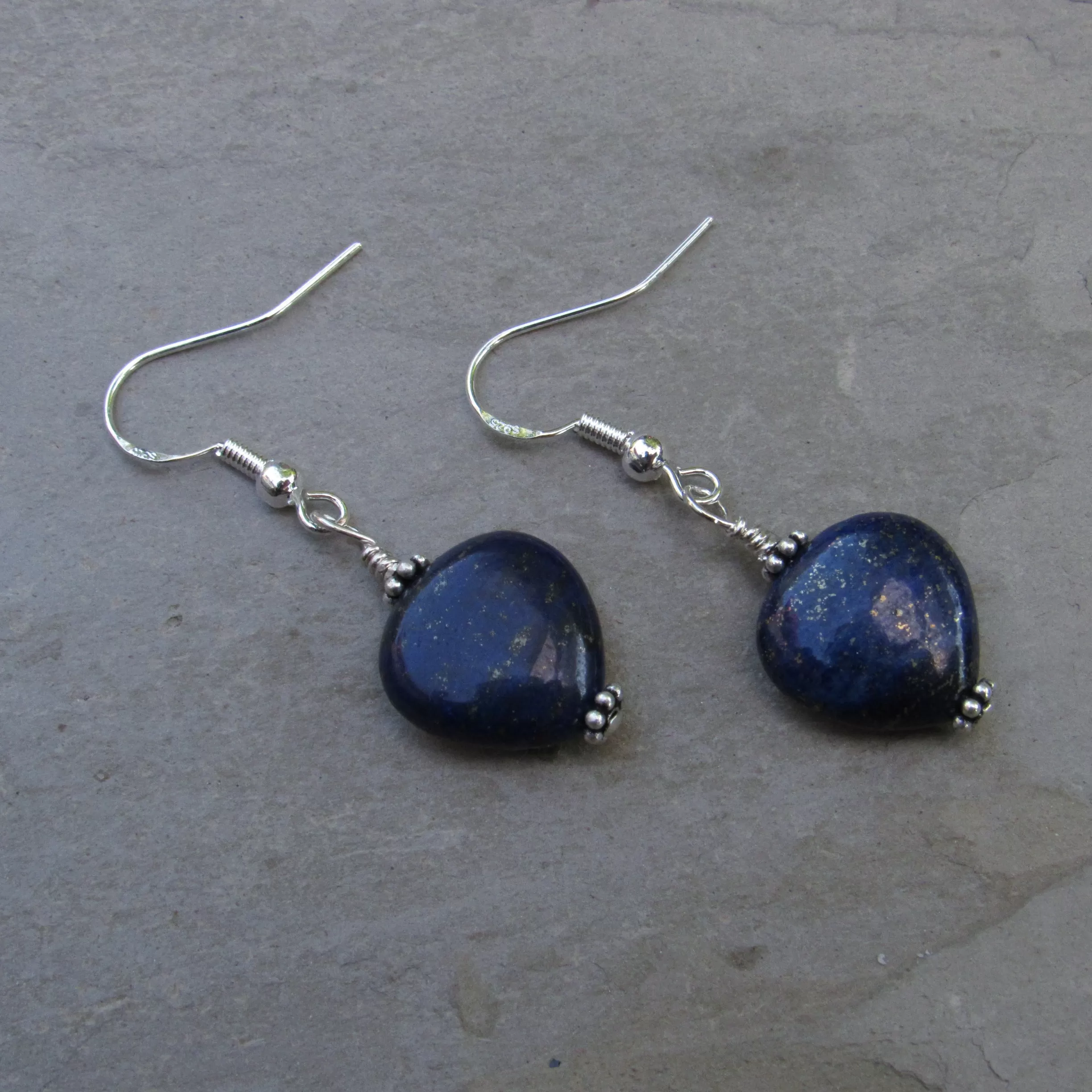 Lapis Lazuli Gemstone Hearts and Sterling Silver Earrings