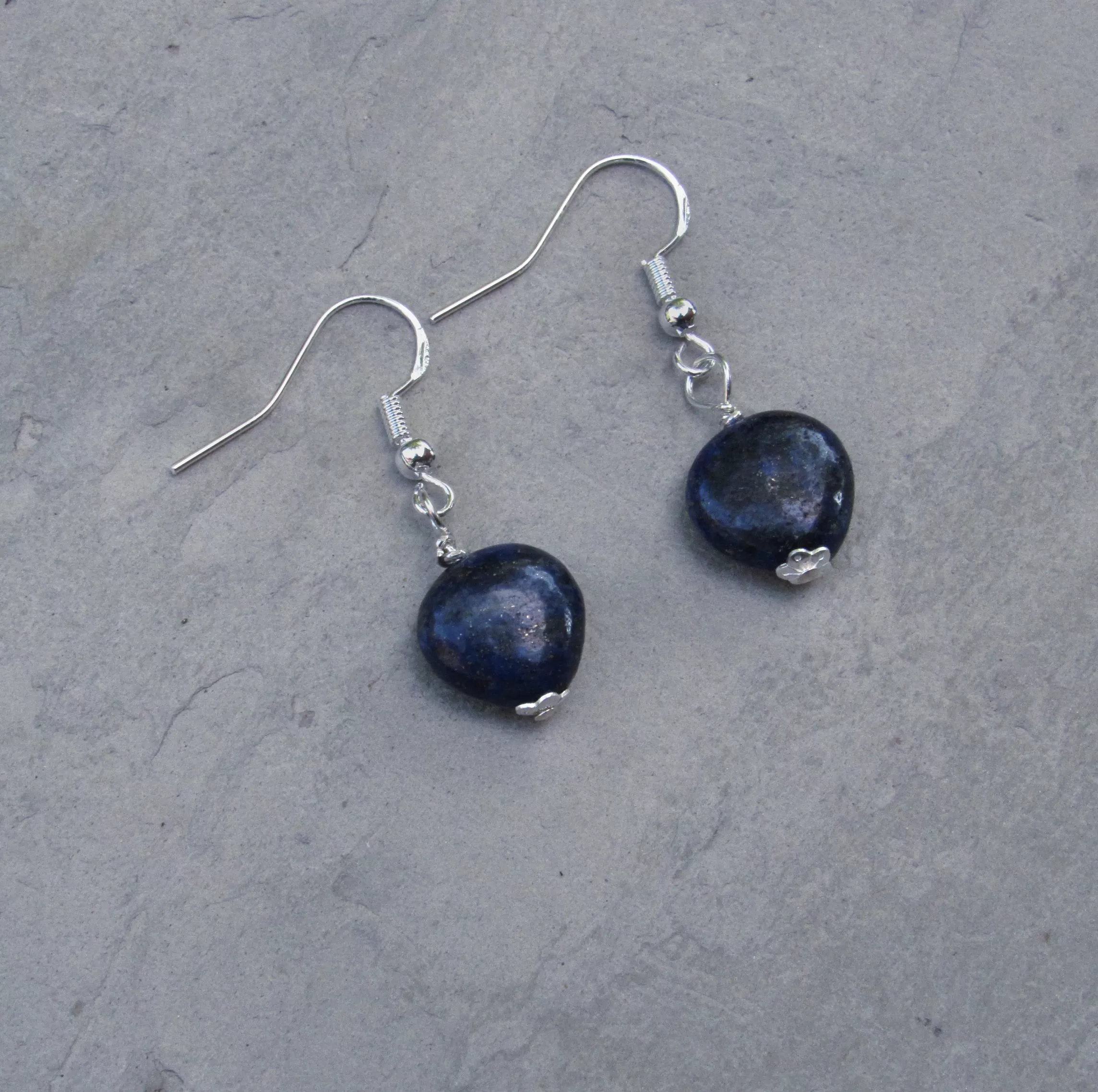 Lapis Lazuli Gemstone Hearts and Sterling Silver Earrings