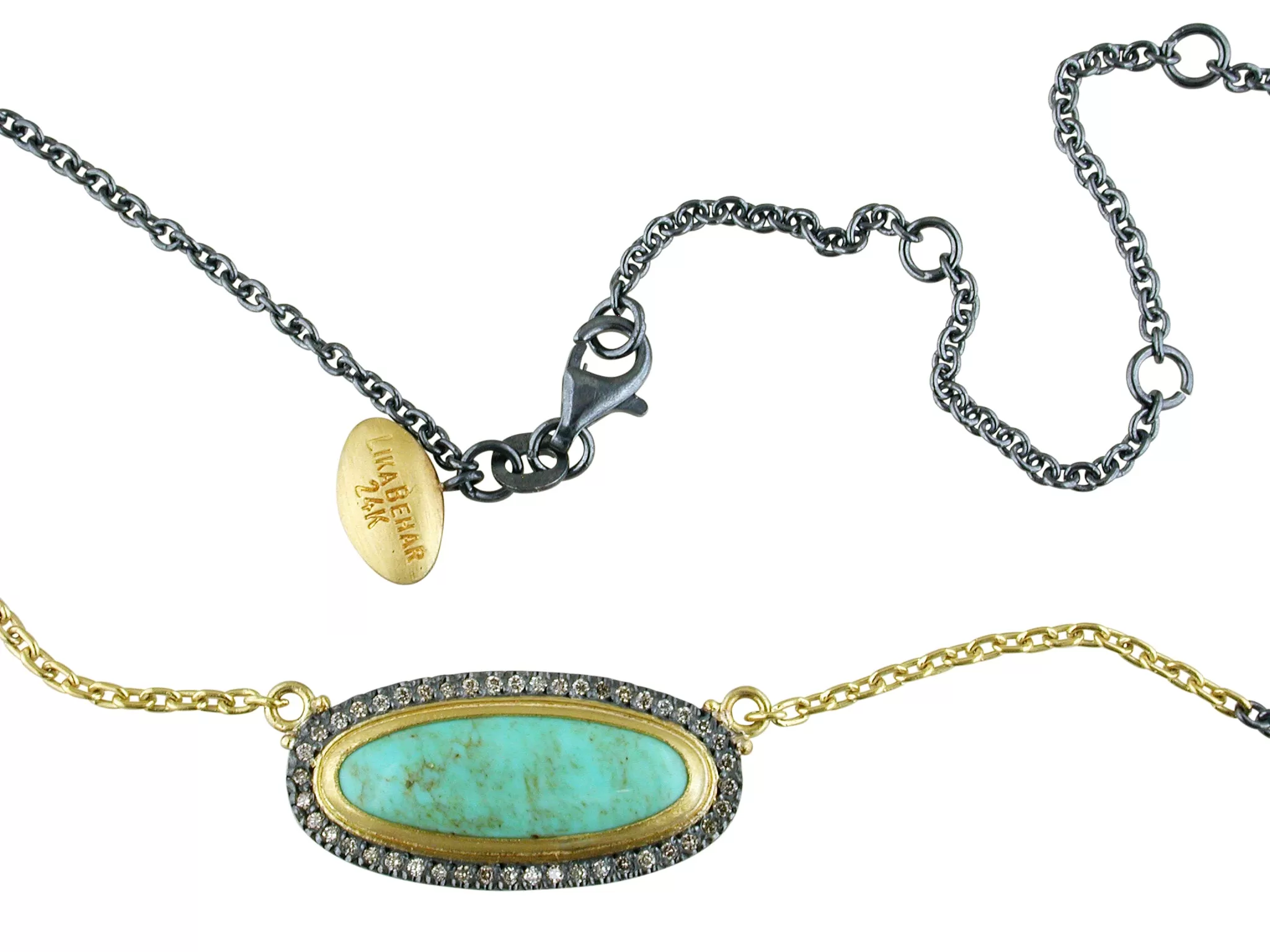 Lika Behar My World Necklace with Oval Kingman Turquoise 16-18 MY-N-120-GXCDTQ