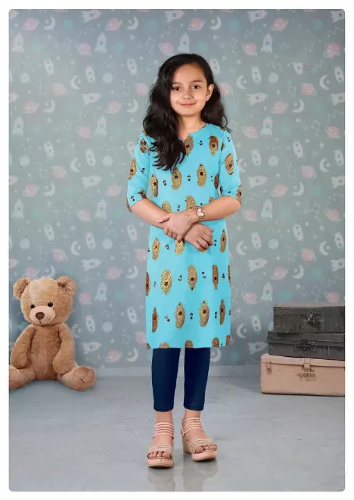 Like Mom Like Daughter - Minakari Sky Blue Pure Rayon With Handwork Daily Wear Kurti