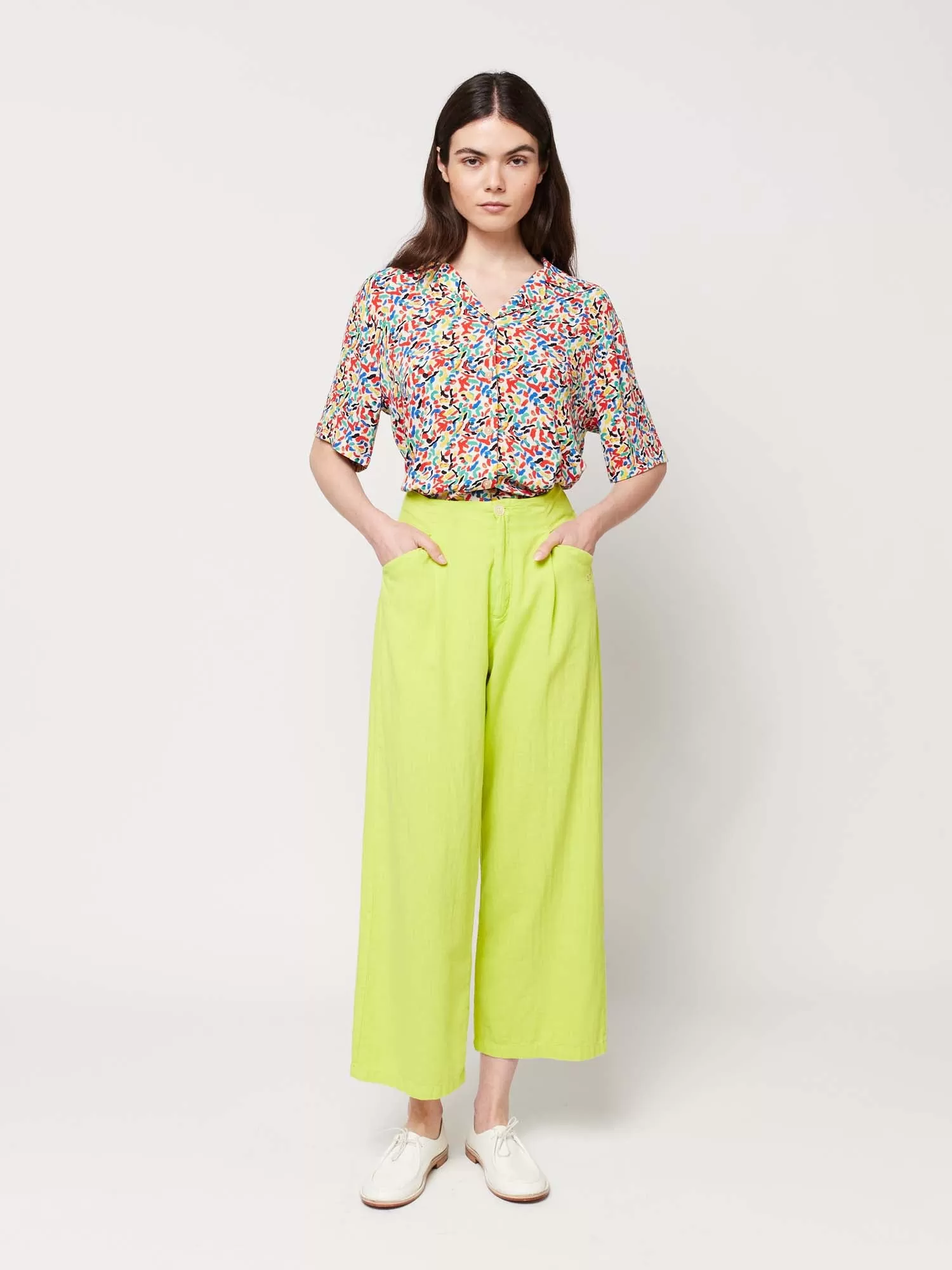 Linen Blend Pleated Culotte