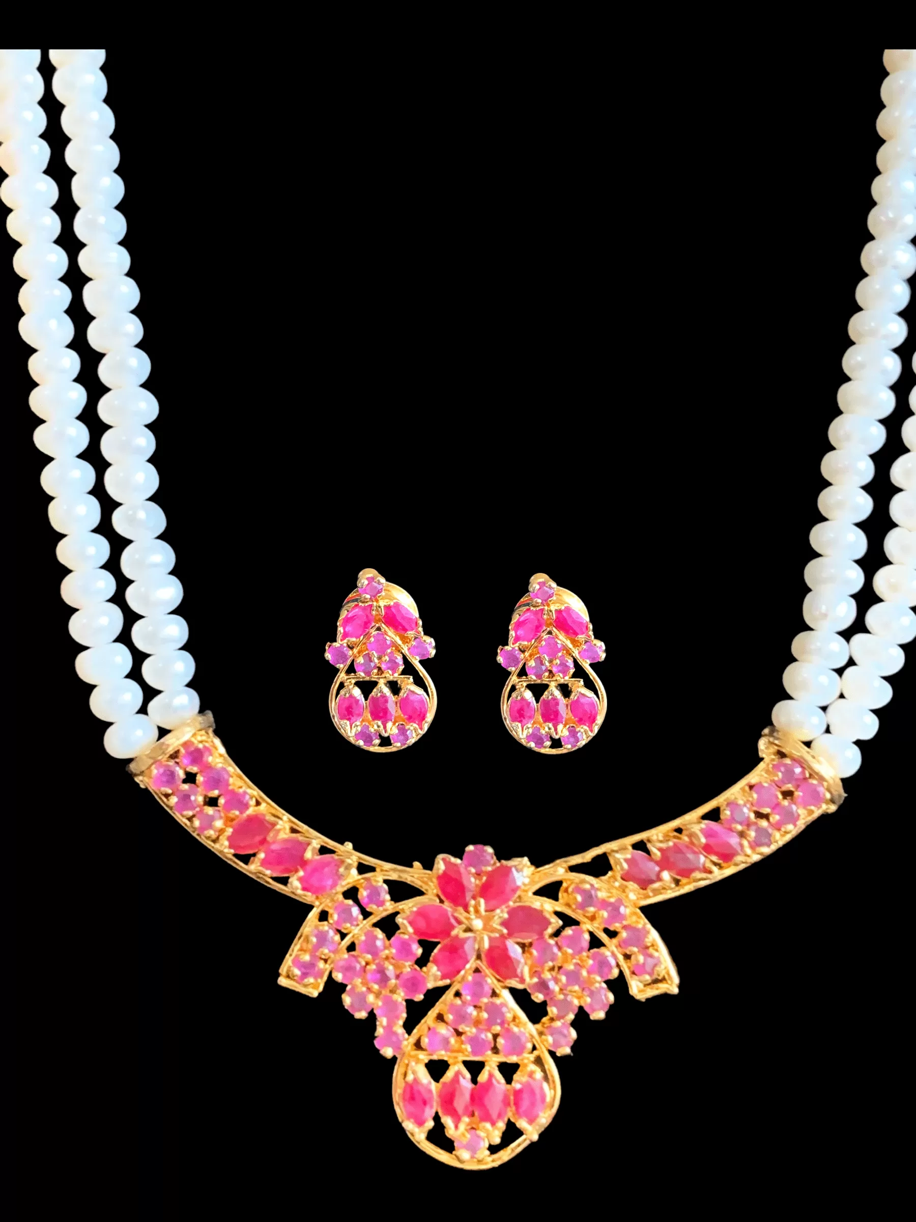 LN133 Ruby long  necklace  set in fresh water pearls ( READY TO SHIP )