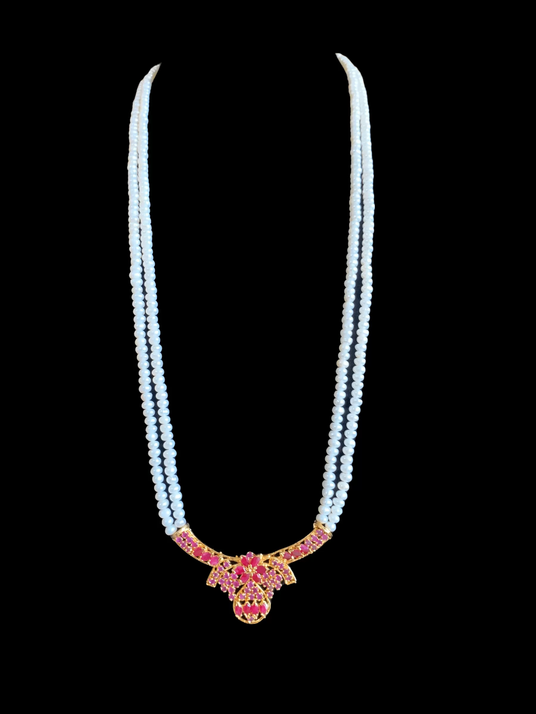 LN133 Ruby long  necklace  set in fresh water pearls ( READY TO SHIP )