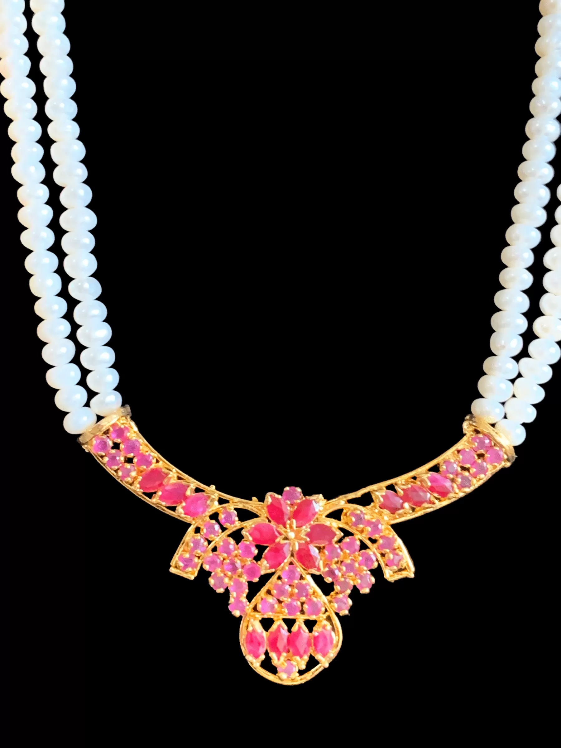 LN133 Ruby long  necklace  set in fresh water pearls ( READY TO SHIP )