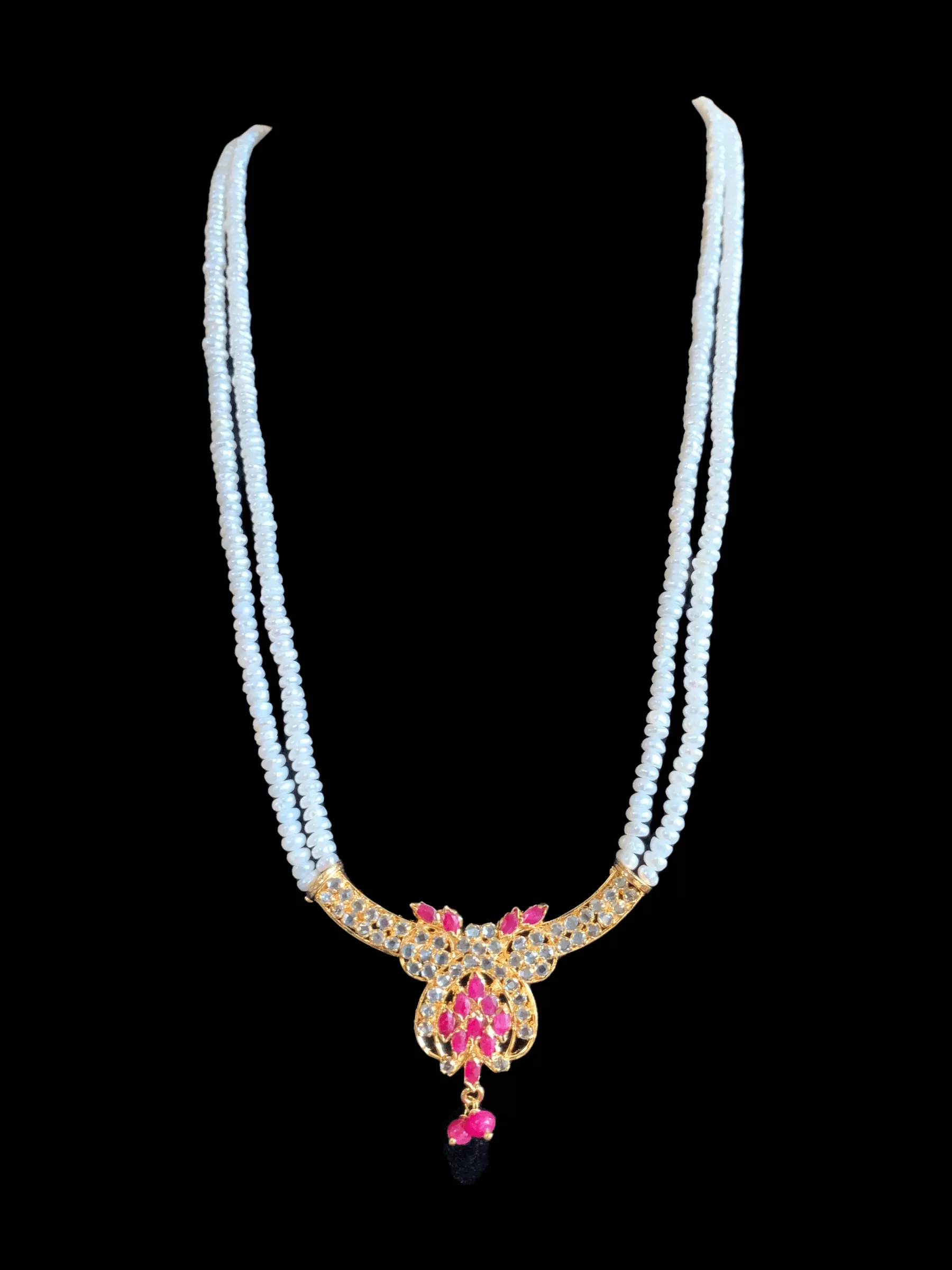 LN137 Ruby long  necklace  set in fresh water pearls ( READY TO SHIP )