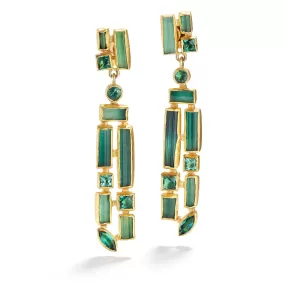 Long Mosaic Green Tourmaline Earrings