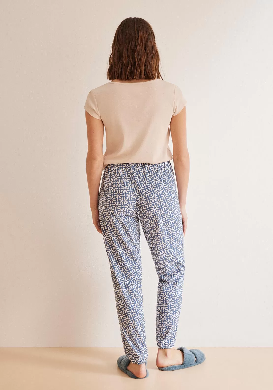 Long printed 100% cotton pyjama bottoms - Blue