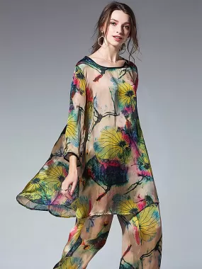 Loose Floral Shirt And Wide Leg Pants