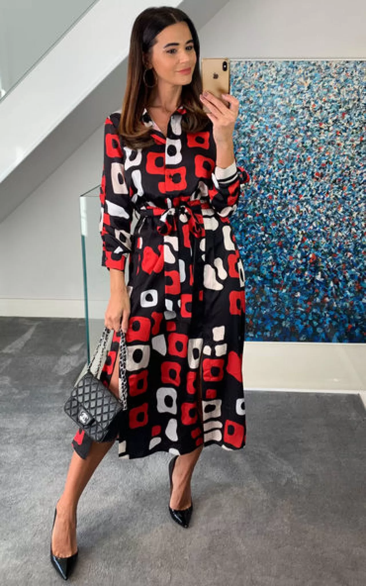 Love And Joy London Midi Shirt Dress In Red And Black Print