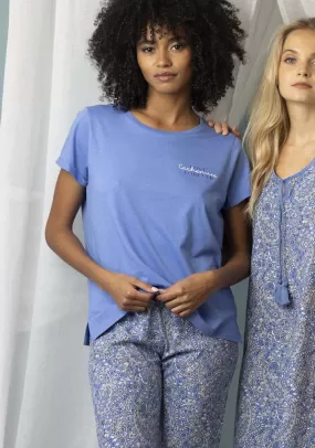 Love Cashmere Short Sleeve Pajamas - Blue