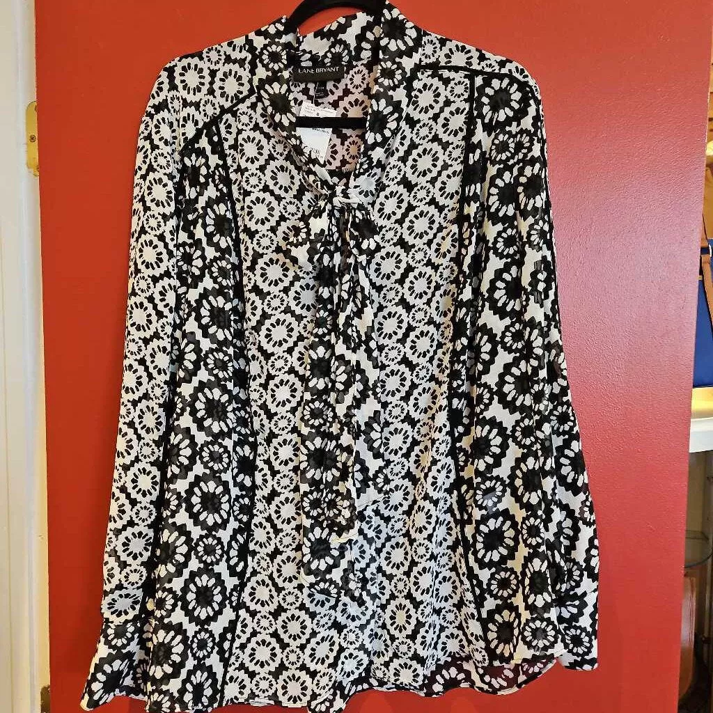 Mandela Two Tone Print Blouse w/ Tie at Neck Size 22/24W