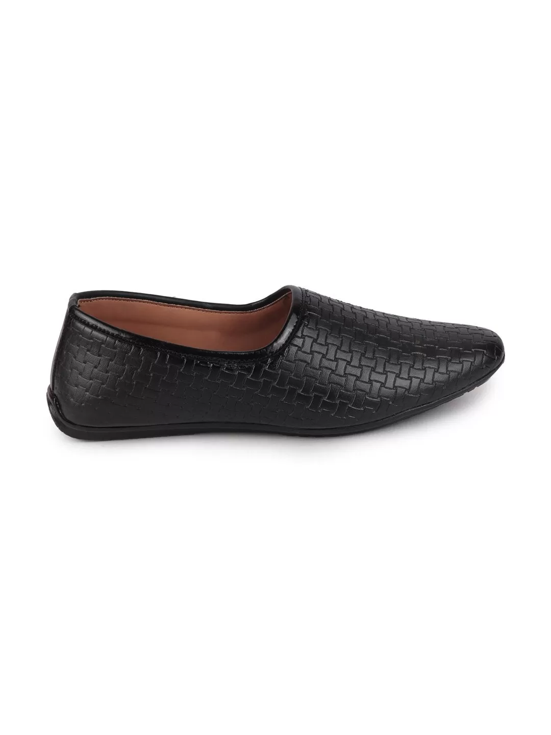 Men Black Ethnic Slip-On Regular Styling Jutis & Mojaris