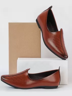 Men Brown Laser Cut Design Ethnic Slip On Wedding Juttis and Mojaris