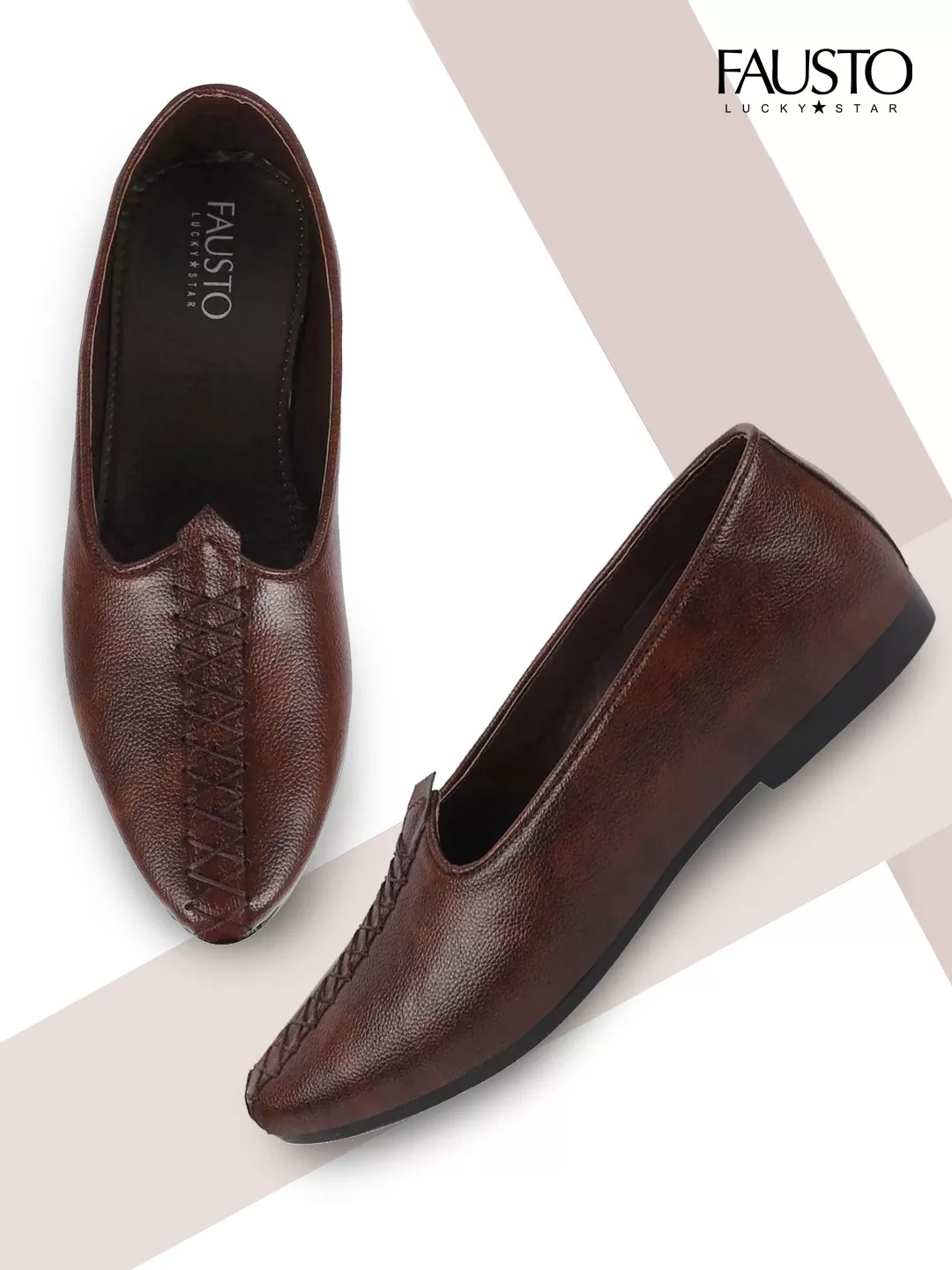 Men Ethnic Brown Hand Stitched Juttis & Mojaris