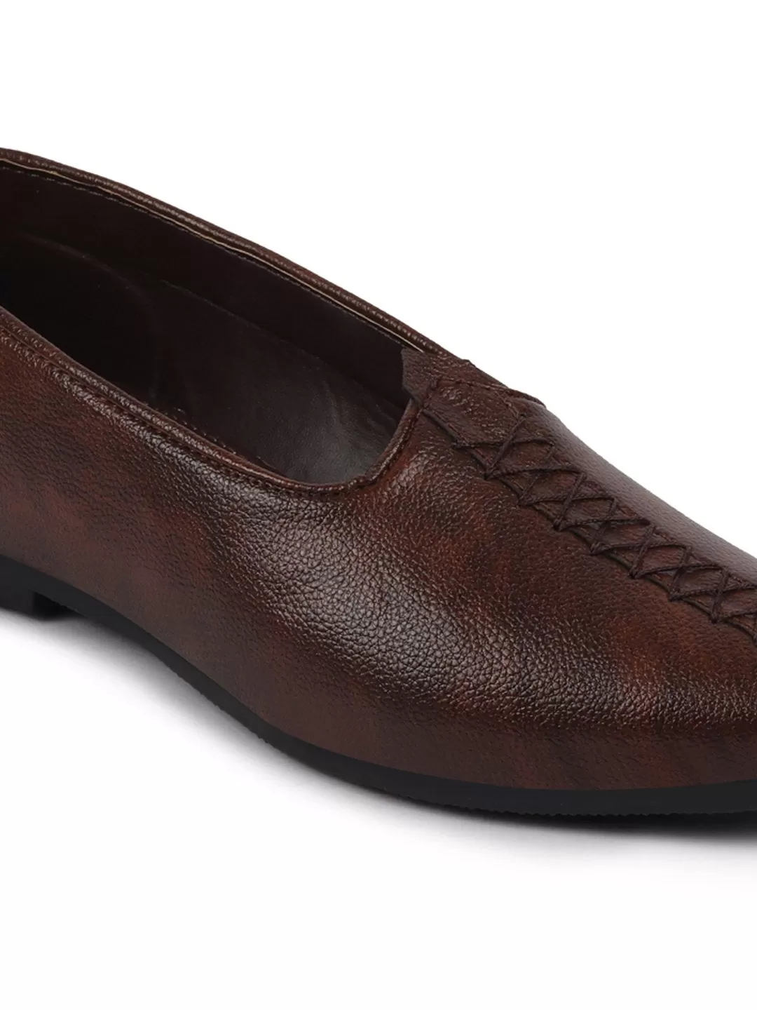 Men Ethnic Brown Hand Stitched Juttis & Mojaris