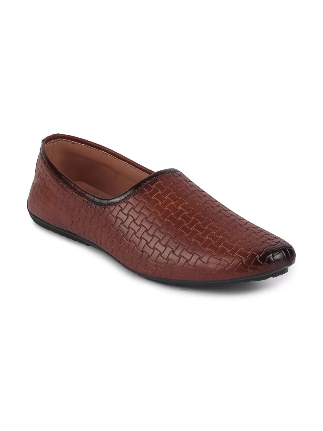 Men Tan Ethnic Slip-On Regular Styling Jutis & Mojaris