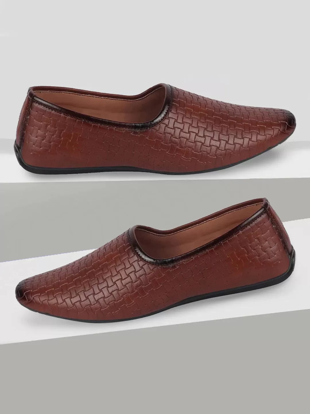 Men Tan Ethnic Slip-On Regular Styling Jutis & Mojaris