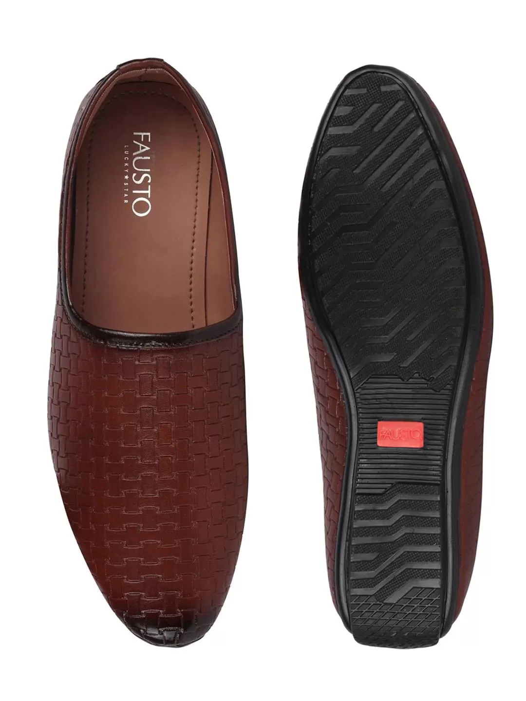 Men Tan Ethnic Slip-On Regular Styling Jutis & Mojaris