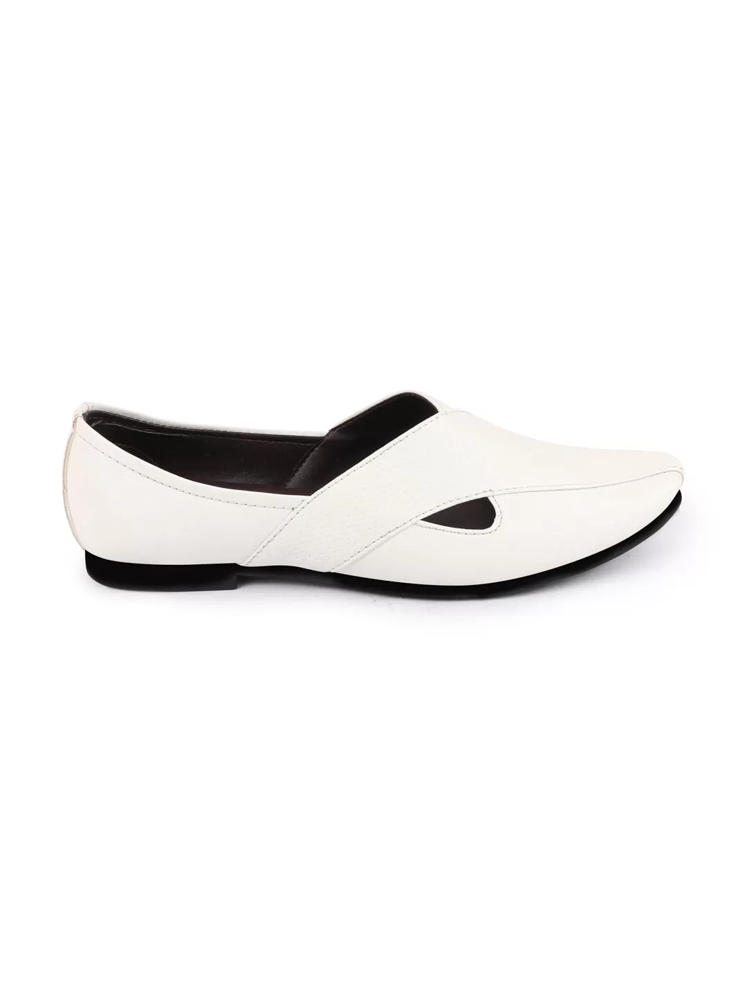 Men White Embossed Design Ethnic Party Slip On Juttis and Mojaris