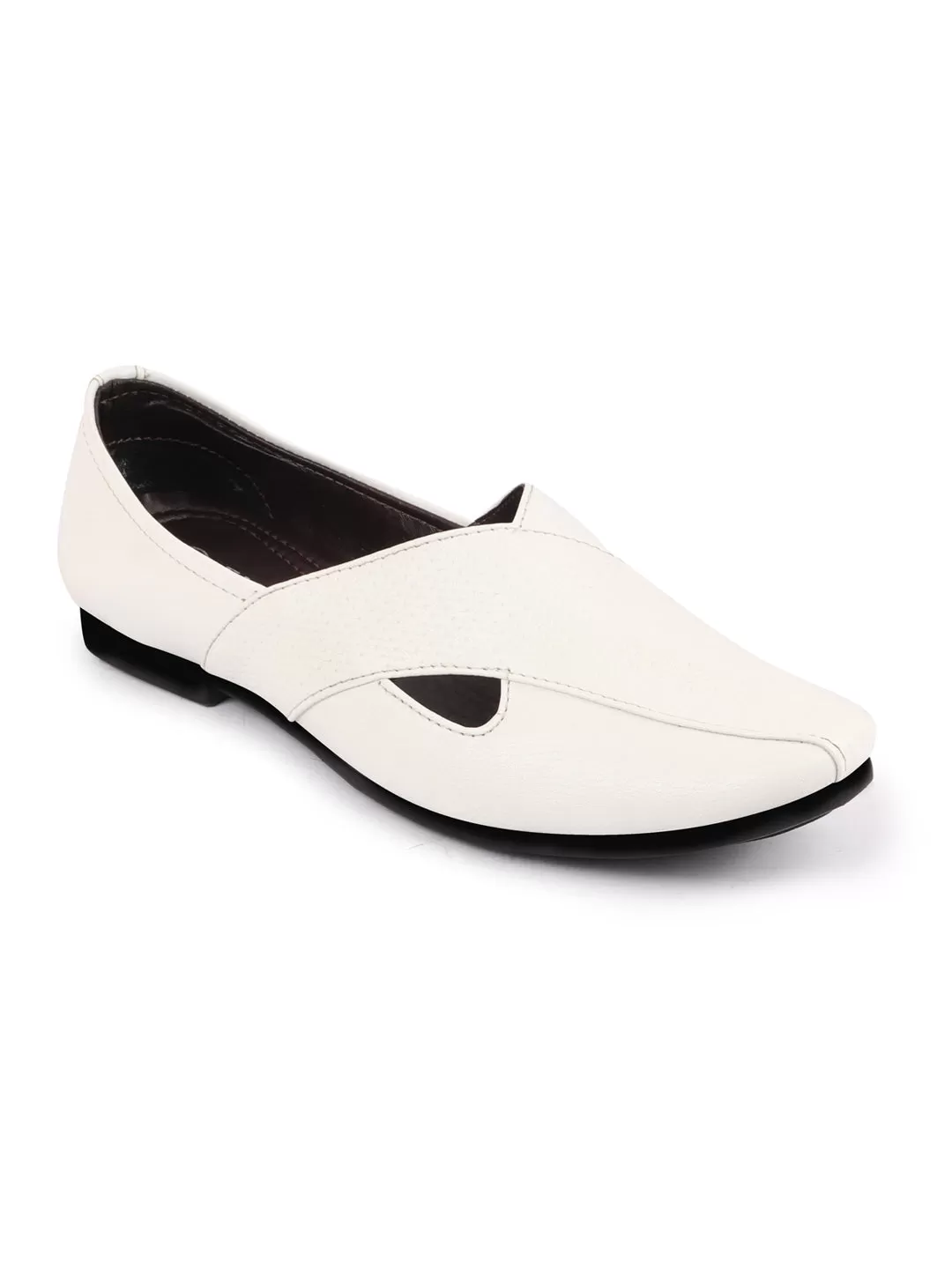 Men White Embossed Design Ethnic Party Slip On Juttis and Mojaris