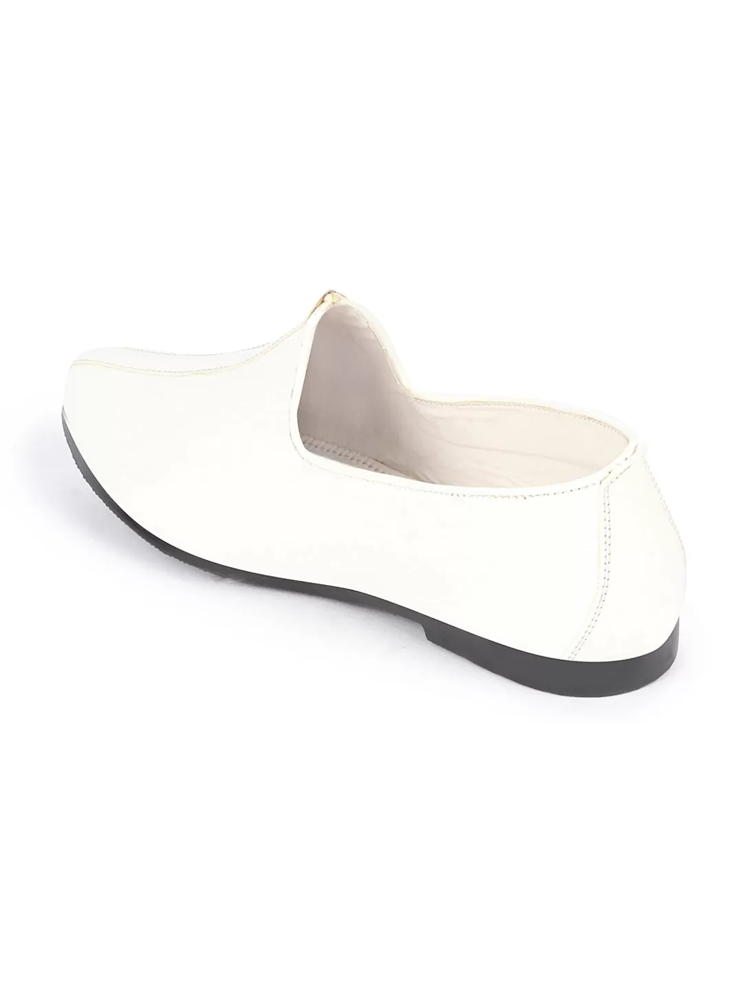 Men White Glossy Shine Textured Design Wedding Festive Ethnic Slip On Jutis and Mojaris