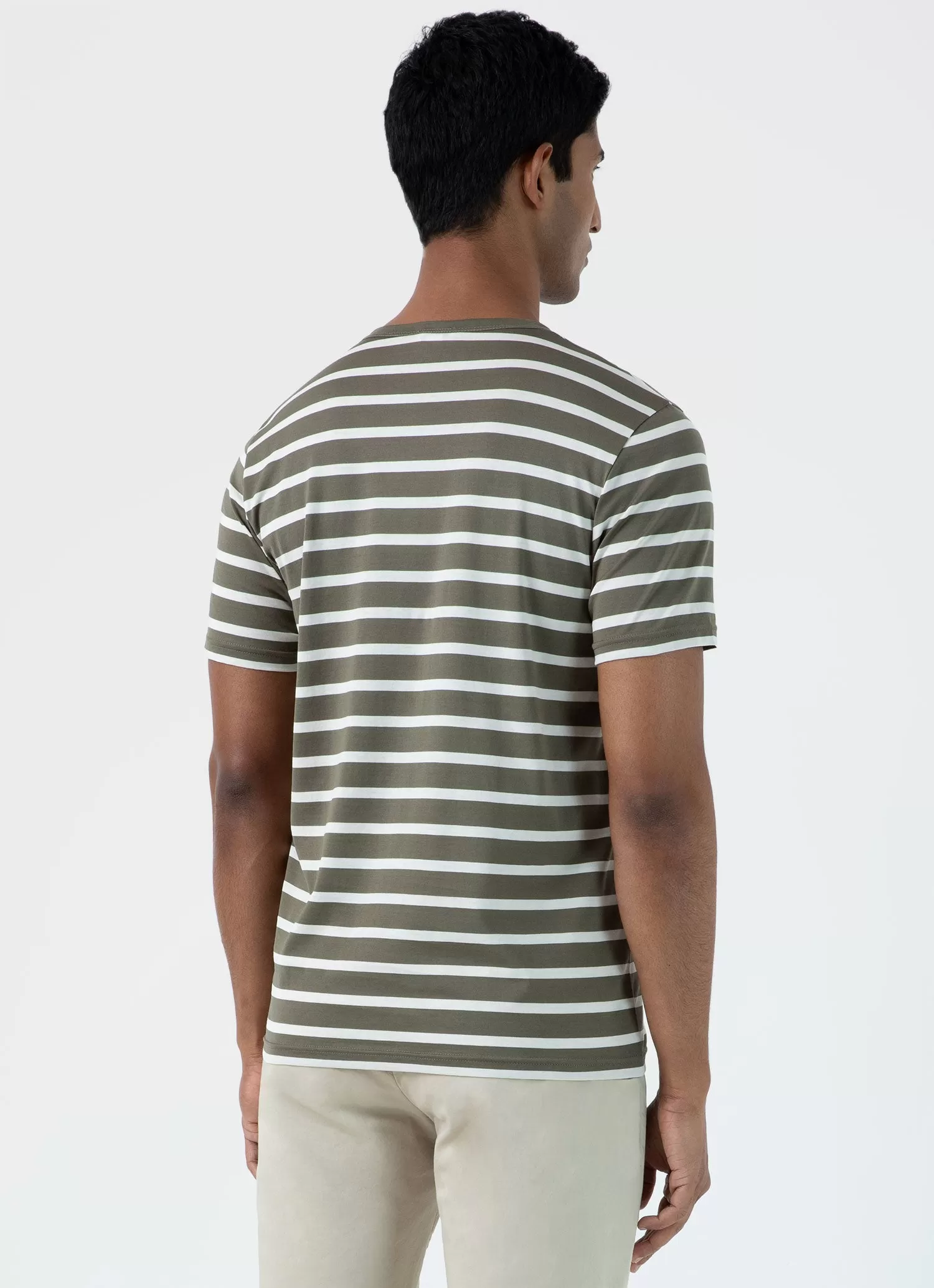 Men's Classic T-shirt in Khaki/Ecru Breton Stripe