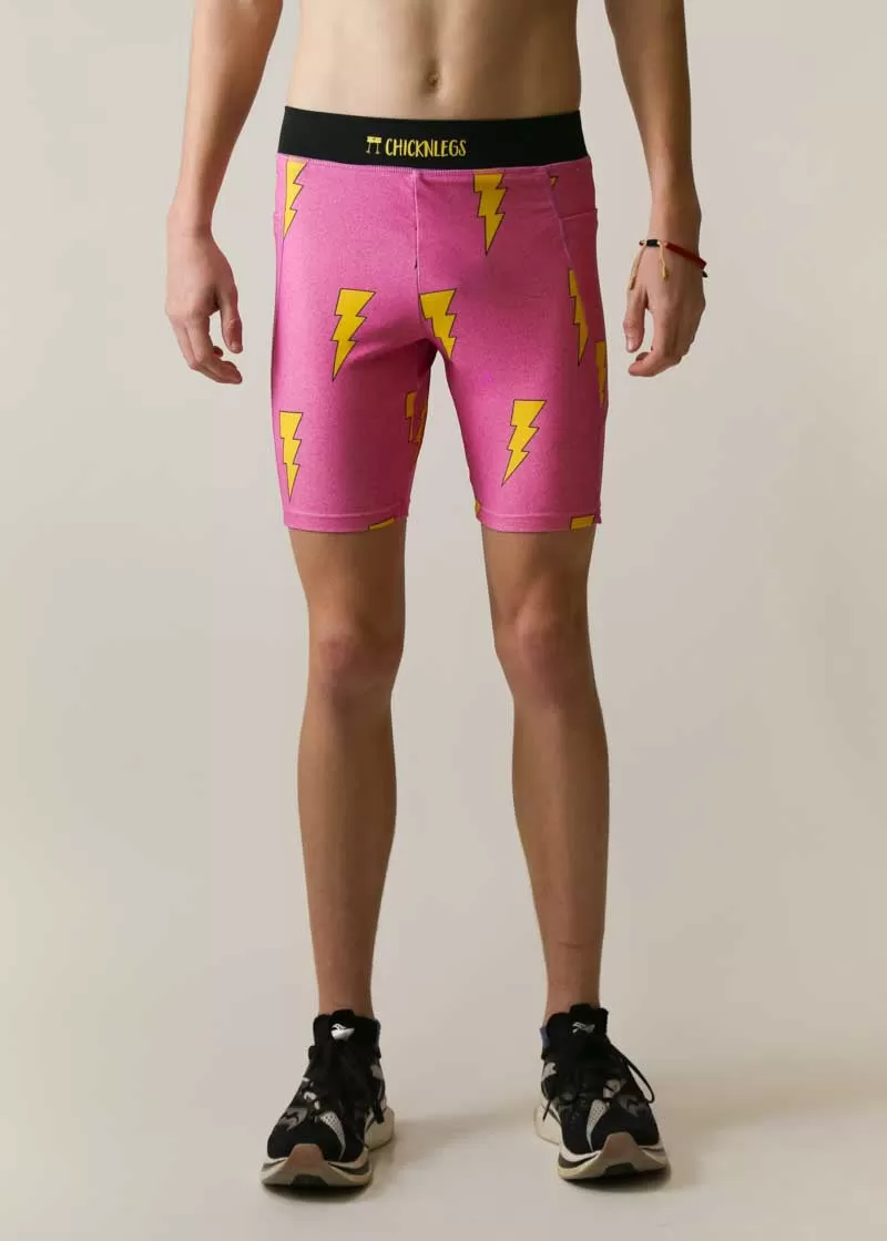 Men's Pink Bolts 8" Half Tights