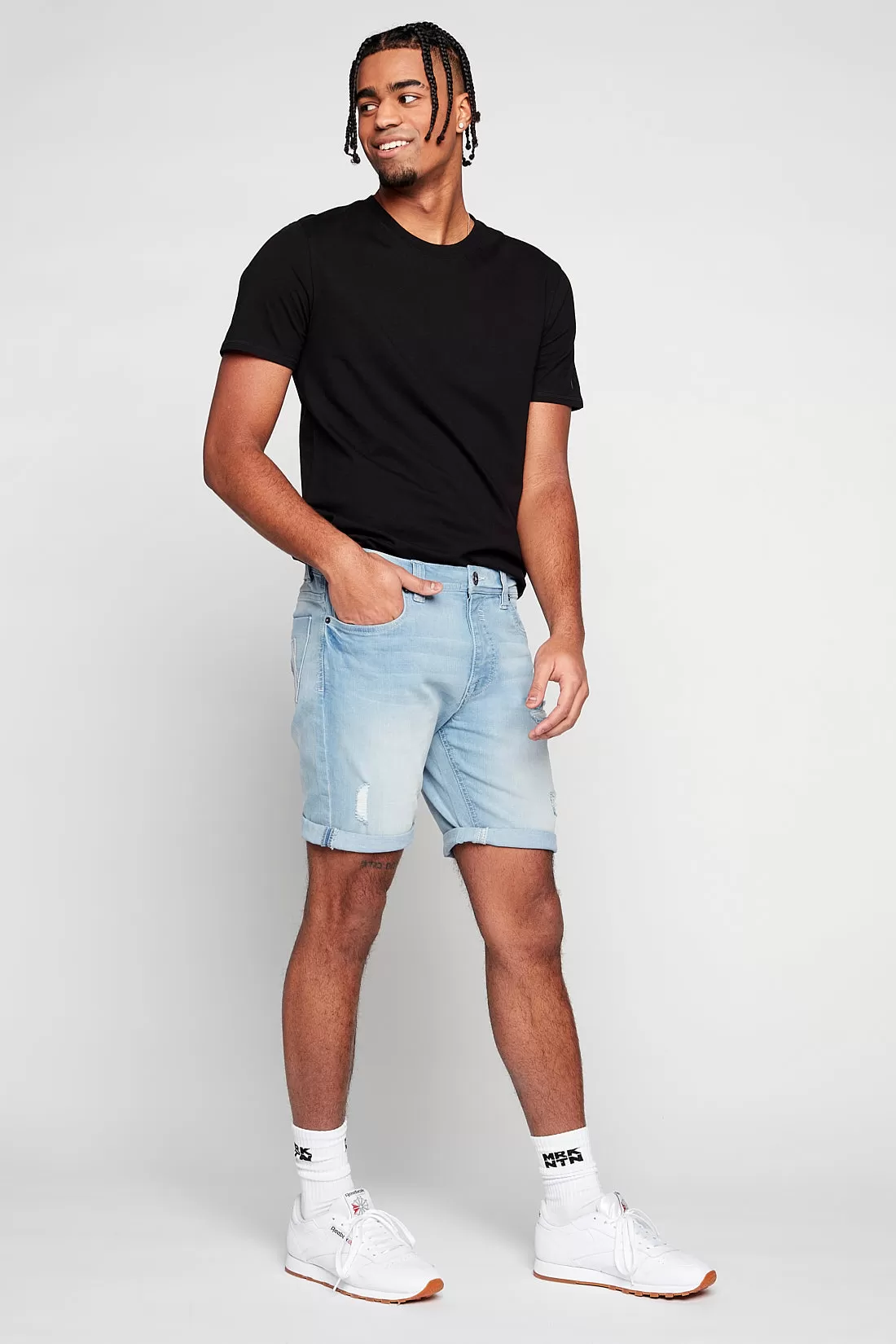 Men's Rolled-Up Shorts - Blue Bleach