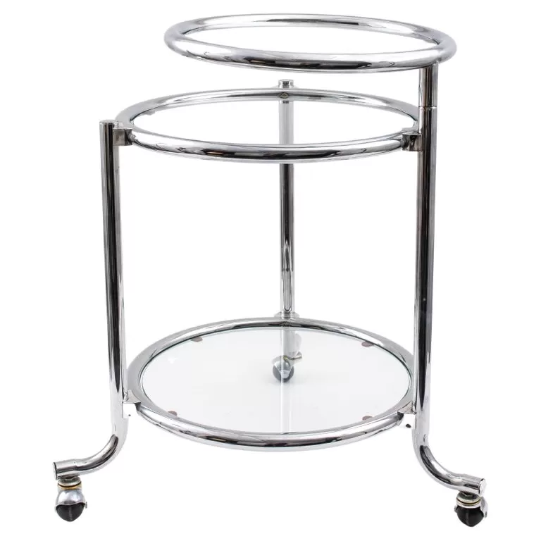 Modern Chrome & Glass Adjustable 3 Tier Side Table