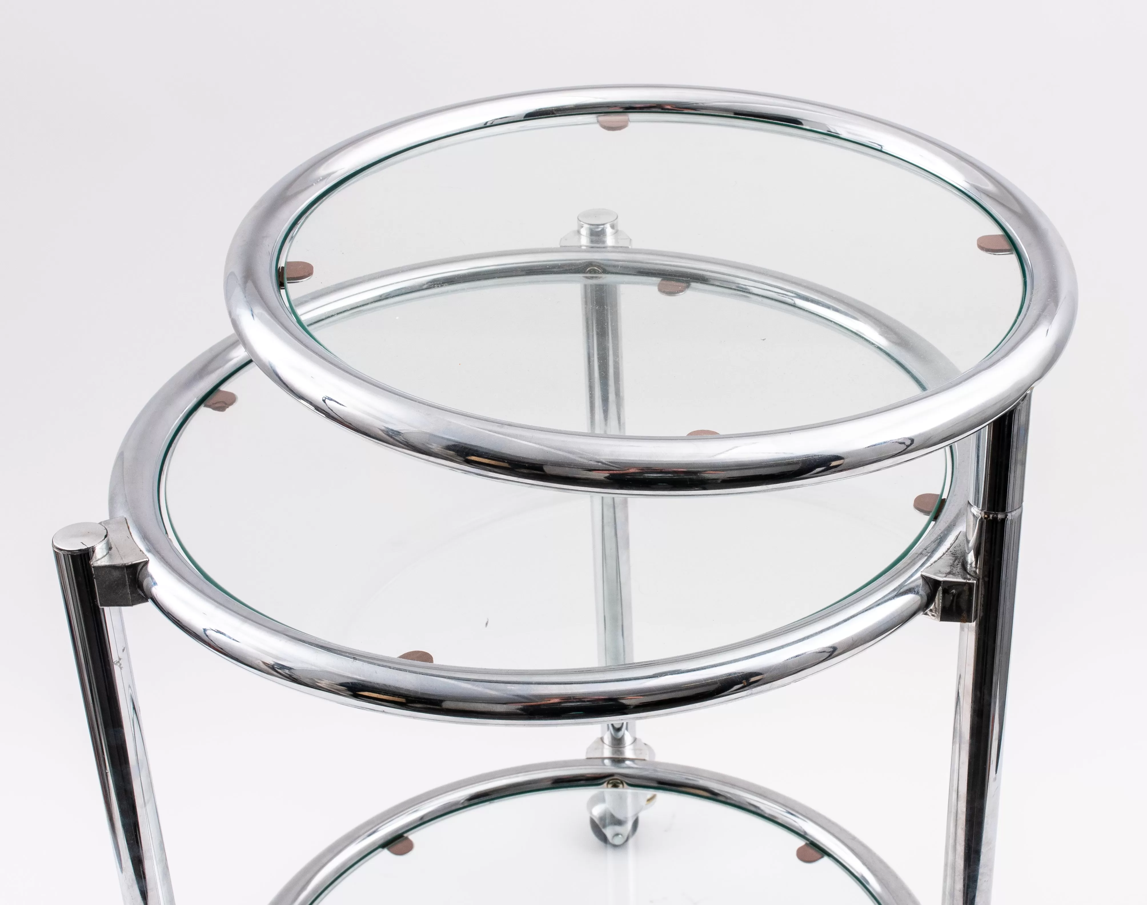 Modern Chrome & Glass Adjustable 3 Tier Side Table