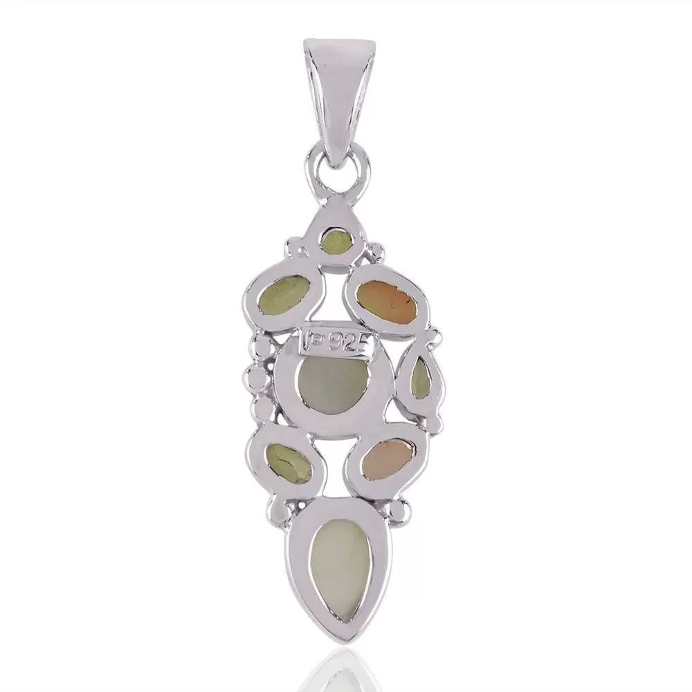 Natural Ethiopian Opal, Idocrase, Peridot And Prehnite Gemstone Sterling Silver Pendant