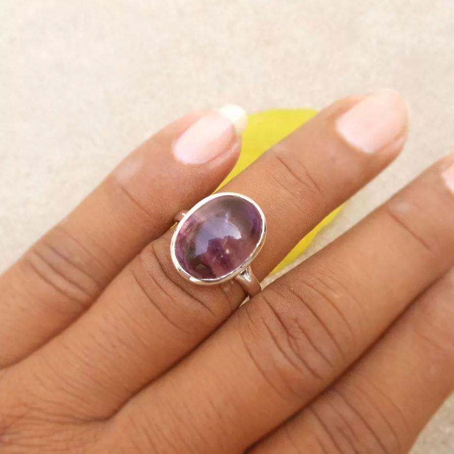 Natural Fluorite Oval Ring Fluorite Ring Fluorite Gemstone Gift Ring Multi Color Ring Sterling silver Ring