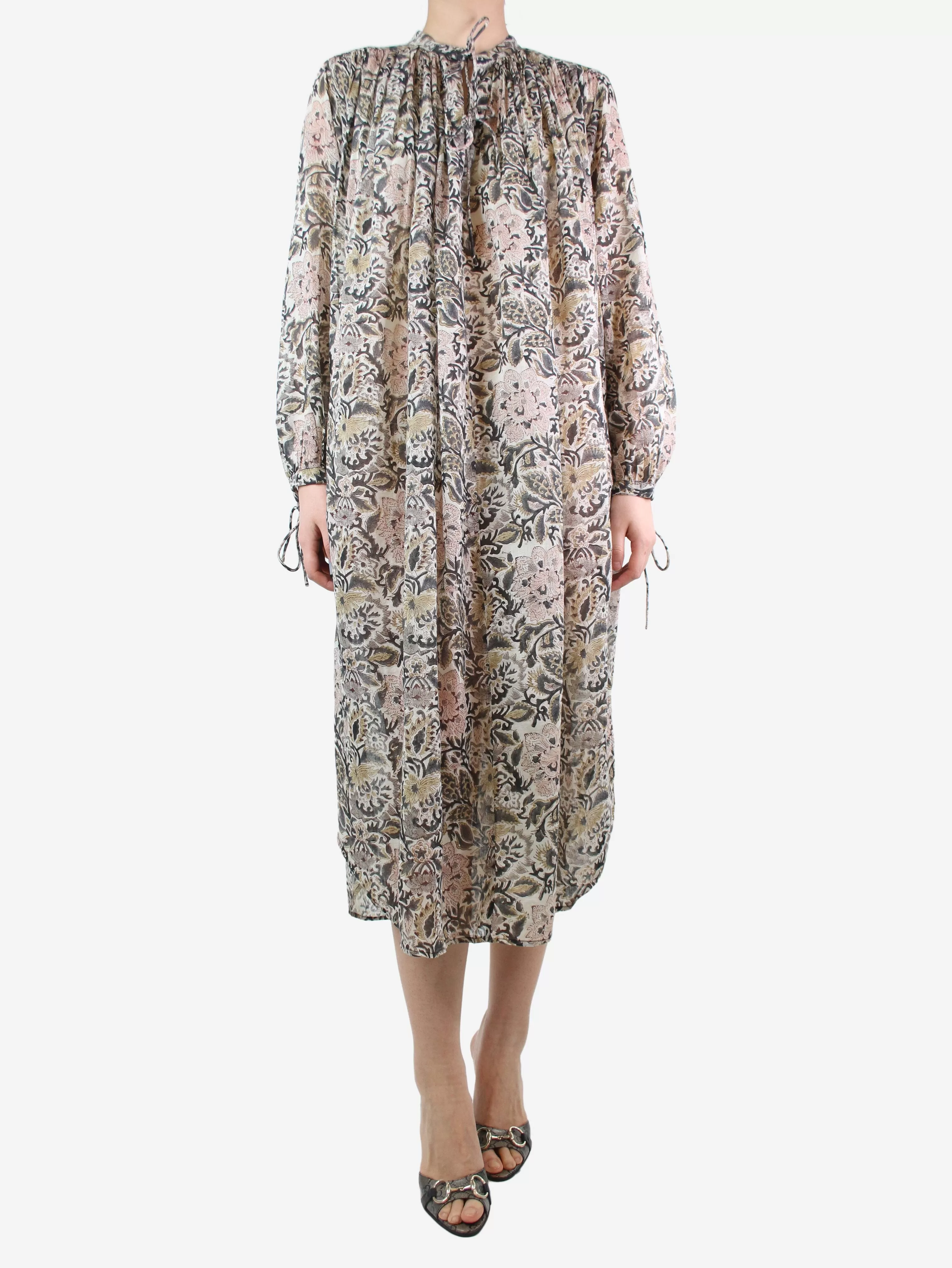 Neutral floral printed dress - size UK 10