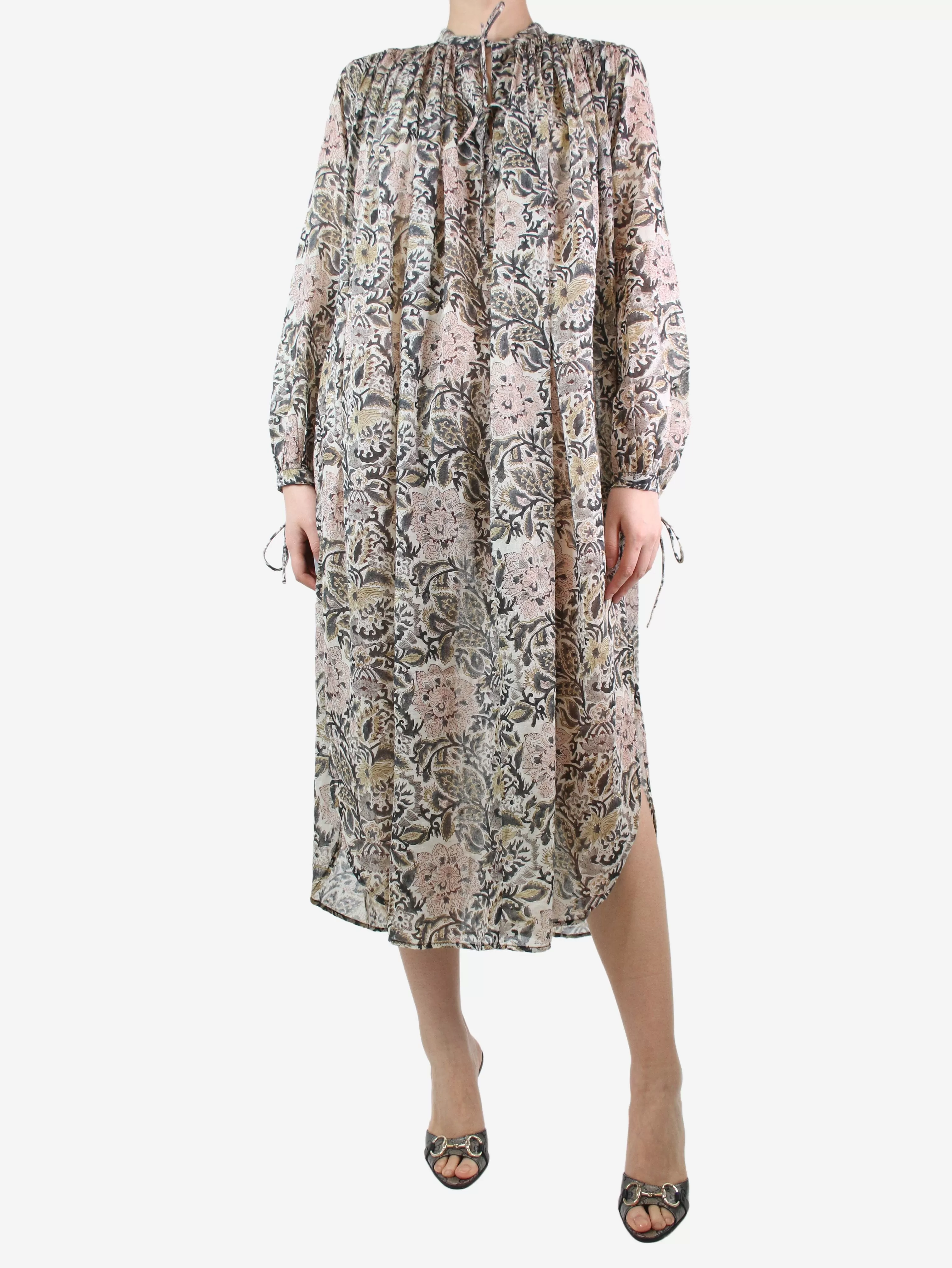 Neutral floral printed dress - size UK 10