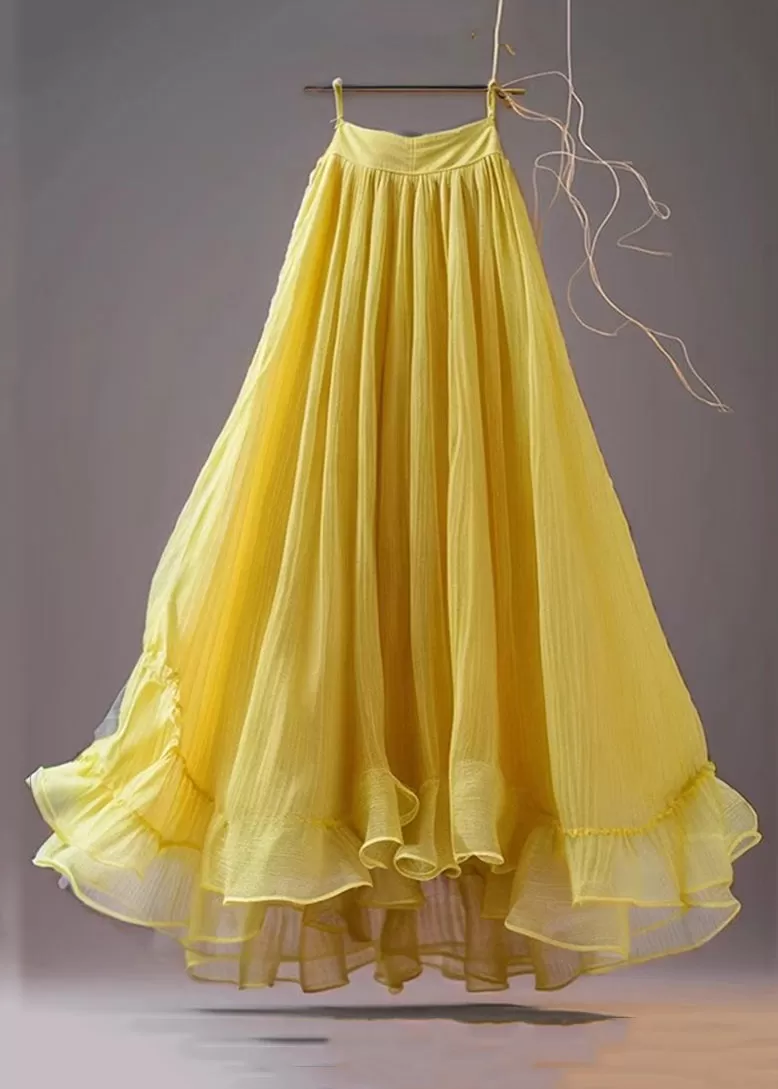 New Yellow Solid High Waist Chiffon Skirts Summer AB1009